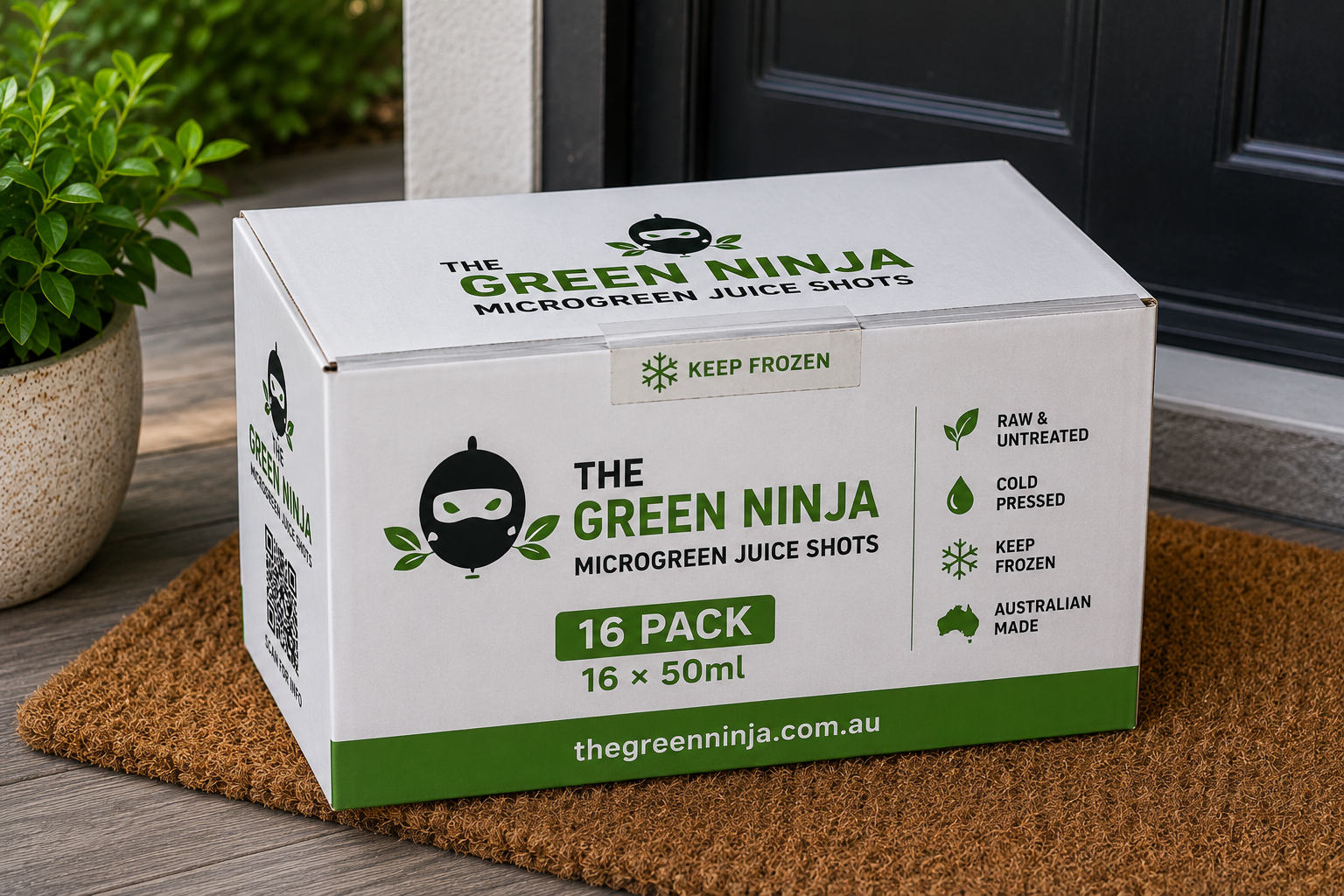Frozen Green Ninja microgreen juice ready for delivery