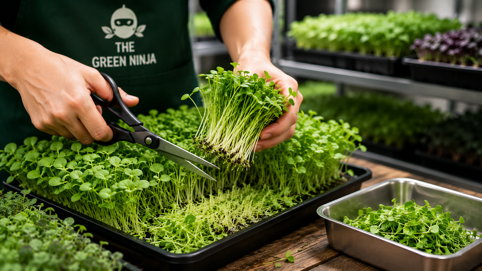 Freshly harvested microgreens ready for production